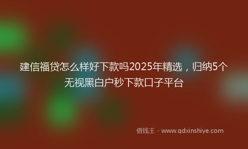 建信福贷怎么样好下款吗2025年精选，归纳5个无视黑白户秒下款口子平台