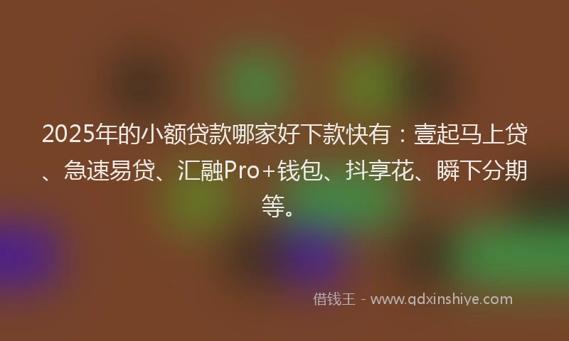 2025年的小额贷款哪家好下款快有：壹起马上贷、急速易贷、汇融Pro+钱包、抖享花、瞬下分期等。