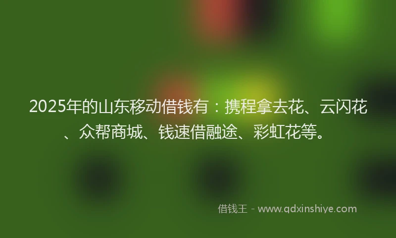 2025年的山东移动借钱有：携程拿去花、云闪花、众帮商城、钱速借融途、彩虹花等。