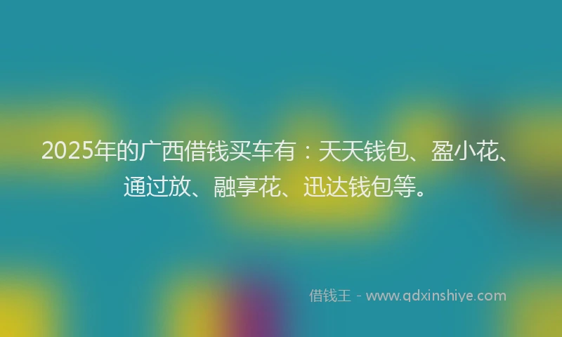 2025年的广西借钱买车有：天天钱包、盈小花、通过放、融享花、迅达钱包等。
