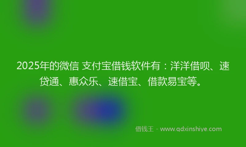 2025年的微信 支付宝借钱软件有：洋洋借呗、速贷通、惠众乐、速借宝、借款易宝等。
