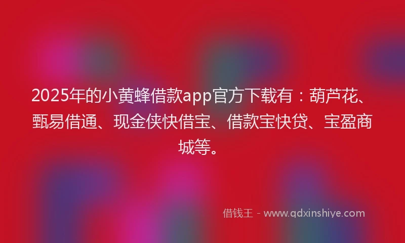 2025年的小黄蜂借款app官方下载有：葫芦花、甄易借通、现金侠快借宝、借款宝快贷、宝盈商城等。