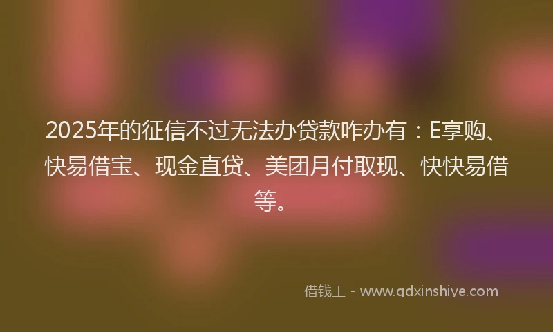 2025年的征信不过无法办贷款咋办有：E享购、快易借宝、现金直贷、美团月付取现、快快易借等。