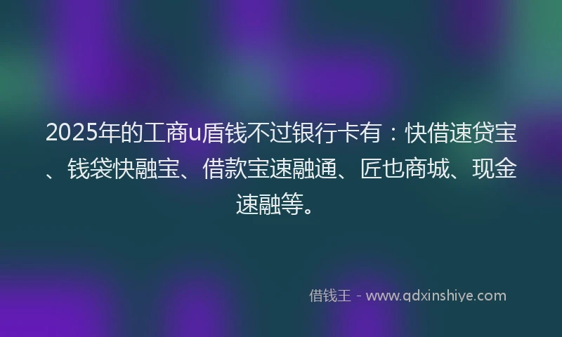 2025年的工商u盾钱不过银行卡有：快借速贷宝、钱袋快融宝、借款宝速融通、匠也商城、现金速融等。