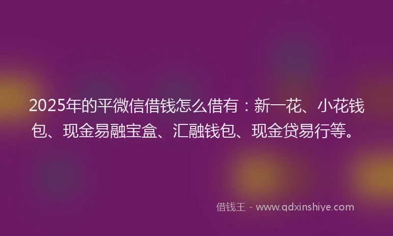 2025年的平微信借钱怎么借有：新一花、小花钱包、现金易融宝盒、汇融钱包、现金贷易行等。