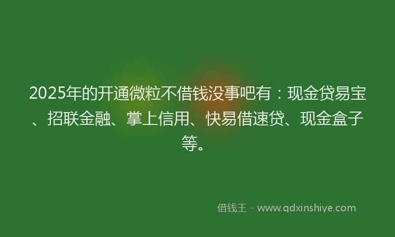 2025年的开通微粒不借钱没事吧有：现金贷易宝、招联金融、掌上信用、快易借速贷、现金盒子等。