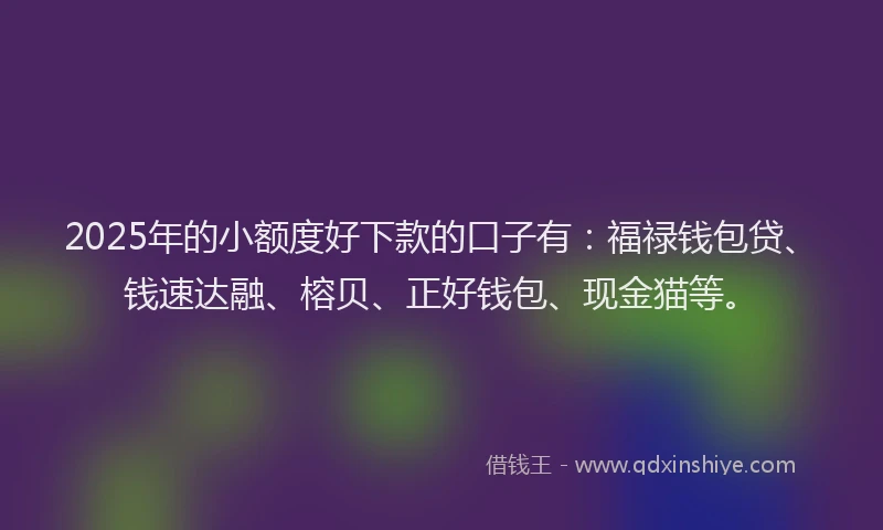 2025年的小额度好下款的口子有：福禄钱包贷、钱速达融、榕贝、正好钱包、现金猫等。