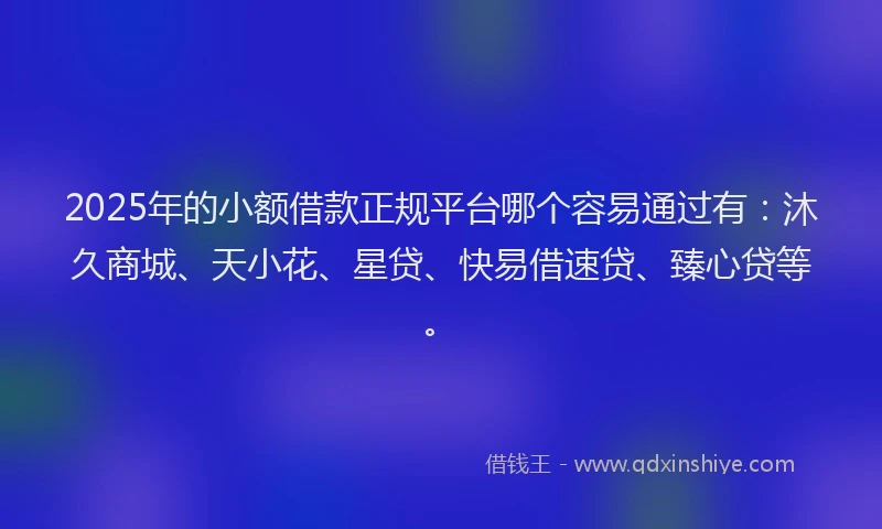 2025年的小额借款正规平台哪个容易通过有：沐久商城、天小花、星贷、快易借速贷、臻心贷等。