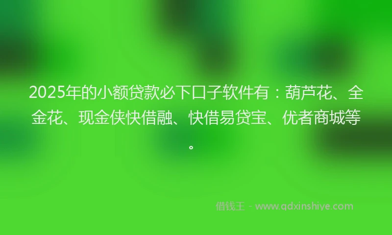 2025年的小额贷款必下口子软件有：葫芦花、全金花、现金侠快借融、快借易贷宝、优者商城等。