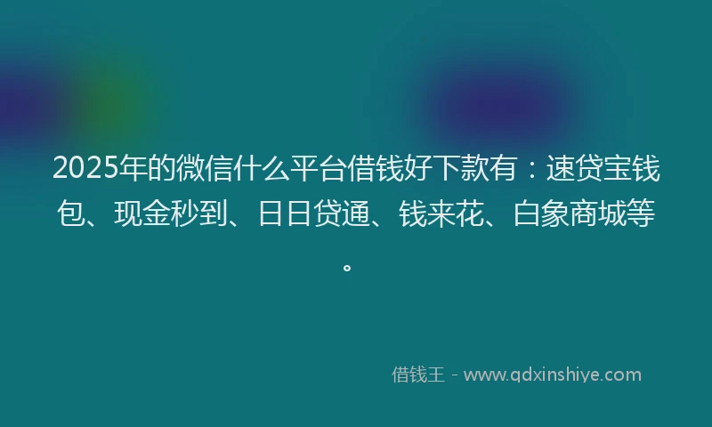 2025年的微信什么平台借钱好下款有：速贷宝钱包、现金秒到、日日贷通、钱来花、白象商城等。
