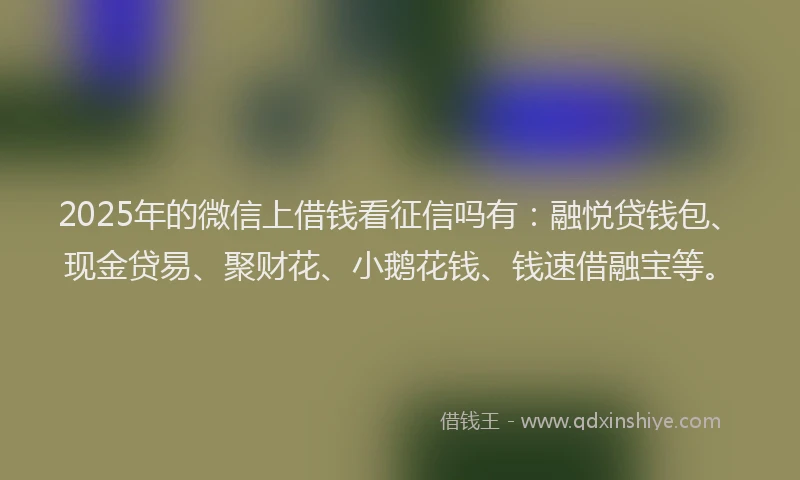 2025年的微信上借钱看征信吗有：融悦贷钱包、现金贷易、聚财花、小鹅花钱、钱速借融宝等。