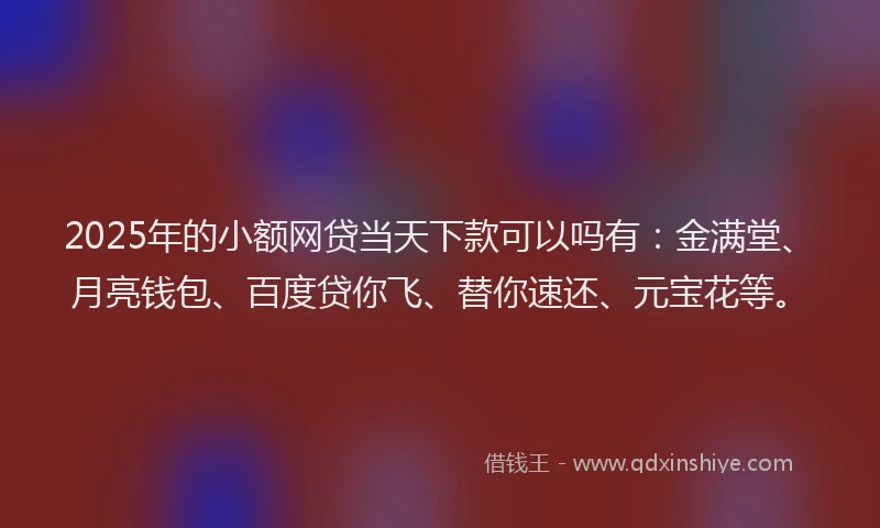 2025年的小额网贷当天下款可以吗有：金满堂、月亮钱包、百度贷你飞、替你速还、元宝花等。