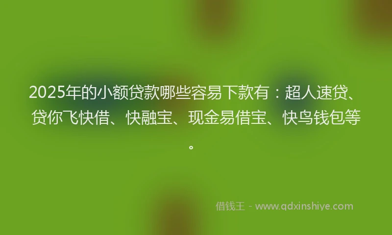2025年的小额贷款哪些容易下款有：超人速贷、贷你飞快借、快融宝、现金易借宝、快鸟钱包等。