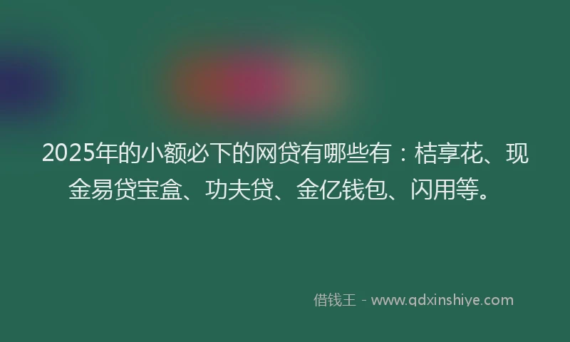 2025年的小额必下的网贷有哪些有：桔享花、现金易贷宝盒、功夫贷、金亿钱包、闪用等。