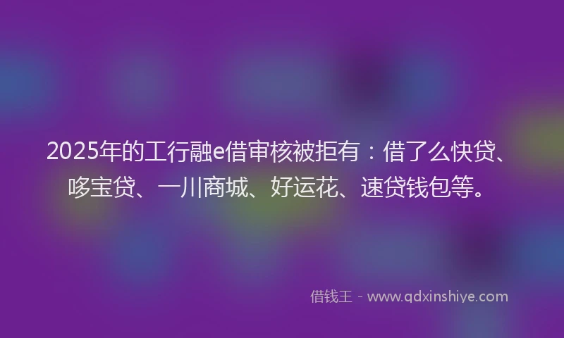 2025年的工行融e借审核被拒有：借了么快贷、哆宝贷、一川商城、好运花、速贷钱包等。