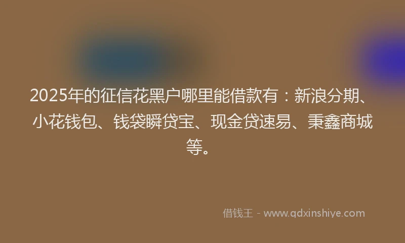 2025年的征信花黑户哪里能借款有：新浪分期、小花钱包、钱袋瞬贷宝、现金贷速易、秉鑫商城等。