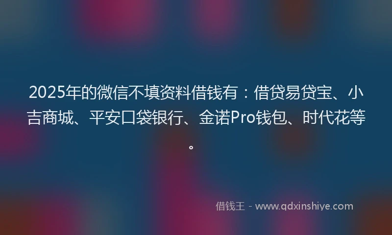 2025年的微信不填资料借钱有：借贷易贷宝、小吉商城、平安口袋银行、金诺Pro钱包、时代花等。