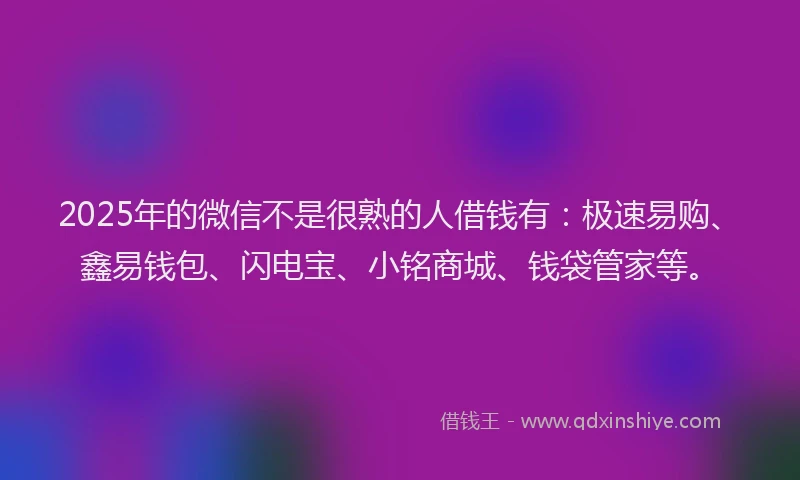 2025年的微信不是很熟的人借钱有：极速易购、鑫易钱包、闪电宝、小铭商城、钱袋管家等。