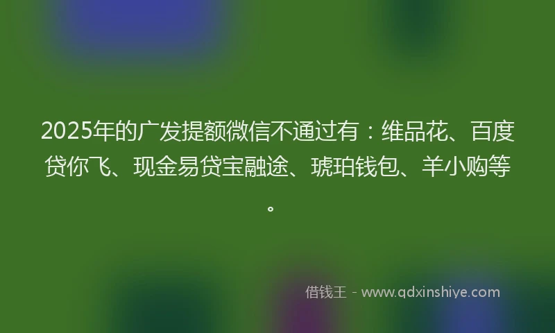 2025年的广发提额微信不通过有：维品花、百度贷你飞、现金易贷宝融途、琥珀钱包、羊小购等。