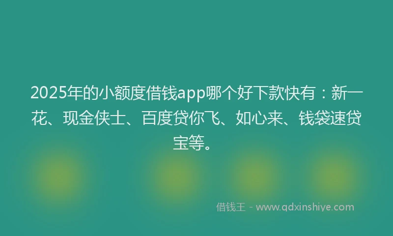 2025年的小额度借钱app哪个好下款快有：新一花、现金侠士、百度贷你飞、如心来、钱袋速贷宝等。