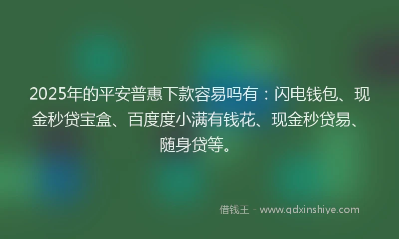 2025年的平安普惠下款容易吗有：闪电钱包、现金秒贷宝盒、百度度小满有钱花、现金秒贷易、随身贷等。
