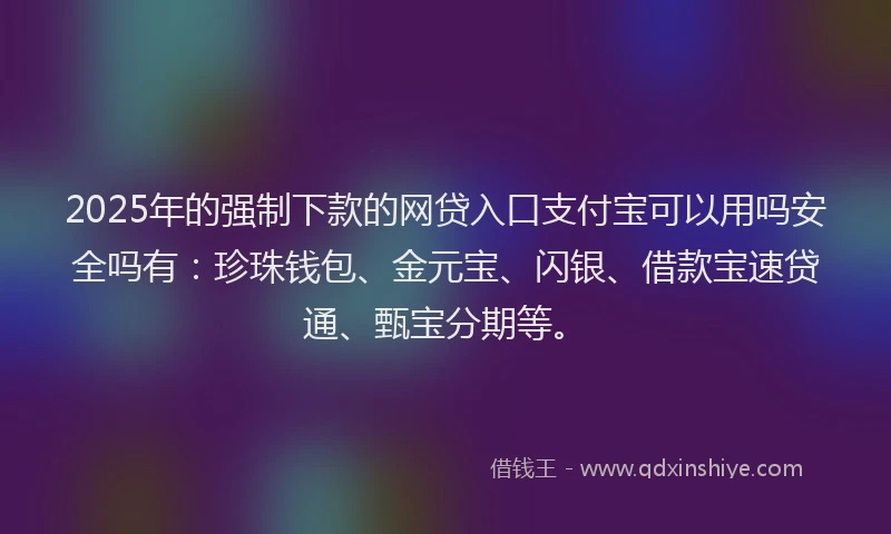 2025年的强制下款的网贷入口支付宝可以用吗安全吗有：珍珠钱包、金元宝、闪银、借款宝速贷通、甄宝分期等。