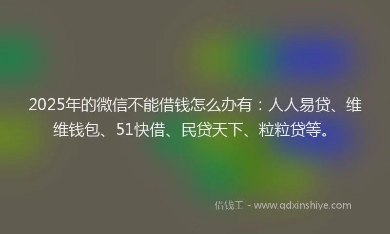 2025年的微信不能借钱怎么办有：人人易贷、维维钱包、51快借、民贷天下、粒粒贷等。