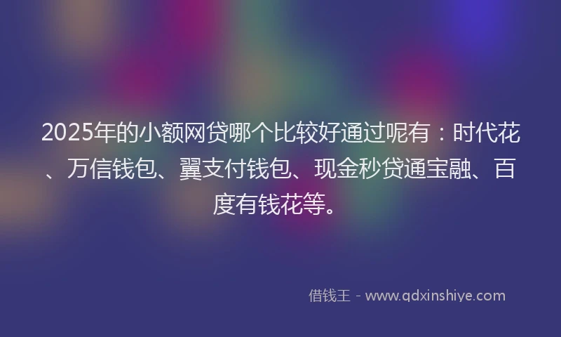 2025年的小额网贷哪个比较好通过呢有：时代花、万信钱包、翼支付钱包、现金秒贷通宝融、百度有钱花等。