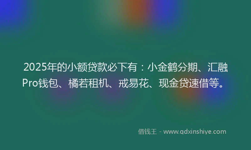 2025年的小额贷款必下有：小金鹤分期、汇融Pro钱包、橘若租机、戒易花、现金贷速借等。