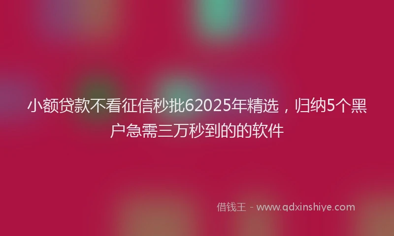 小额贷款不看征信秒批62025年精选，归纳5个黑户急需三万秒到的的软件