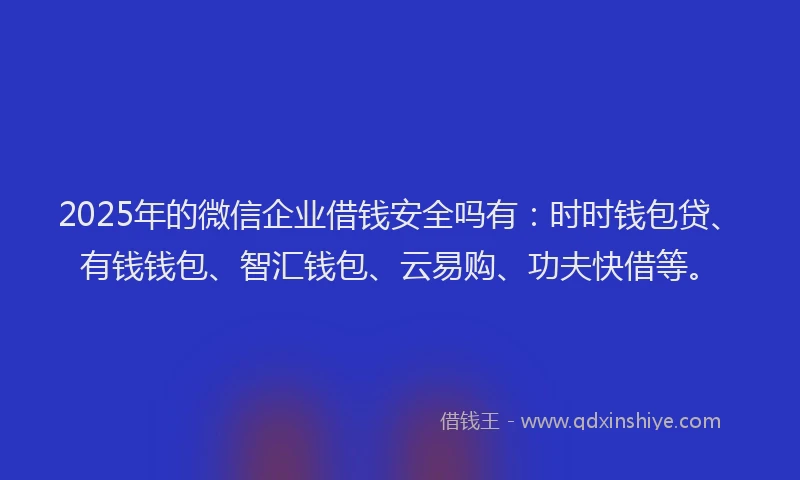 2025年的微信企业借钱安全吗有：时时钱包贷、有钱钱包、智汇钱包、云易购、功夫快借等。