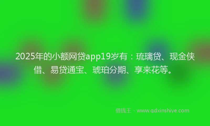 2025年的小额网贷app19岁有：琉璃贷、现金侠借、易贷通宝、琥珀分期、享来花等。