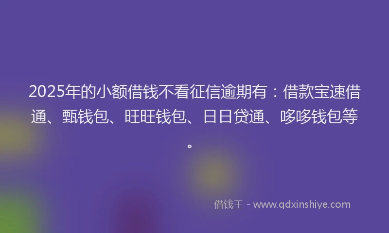 2025年的小额借钱不看征信逾期有：借款宝速借通、甄钱包、旺旺钱包、日日贷通、哆哆钱包等。
