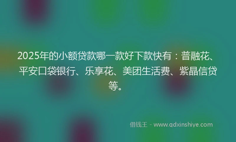 2025年的小额贷款哪一款好下款快有：普融花、平安口袋银行、乐享花、美团生活费、紫晶信贷等。