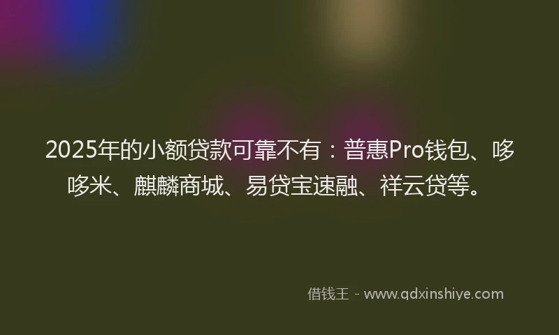 2025年的小额贷款可靠不有：普惠Pro钱包、哆哆米、麒麟商城、易贷宝速融、祥云贷等。