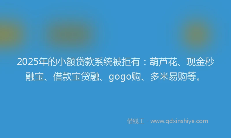 2025年的小额贷款系统被拒有：葫芦花、现金秒融宝、借款宝贷融、gogo购、多米易购等。