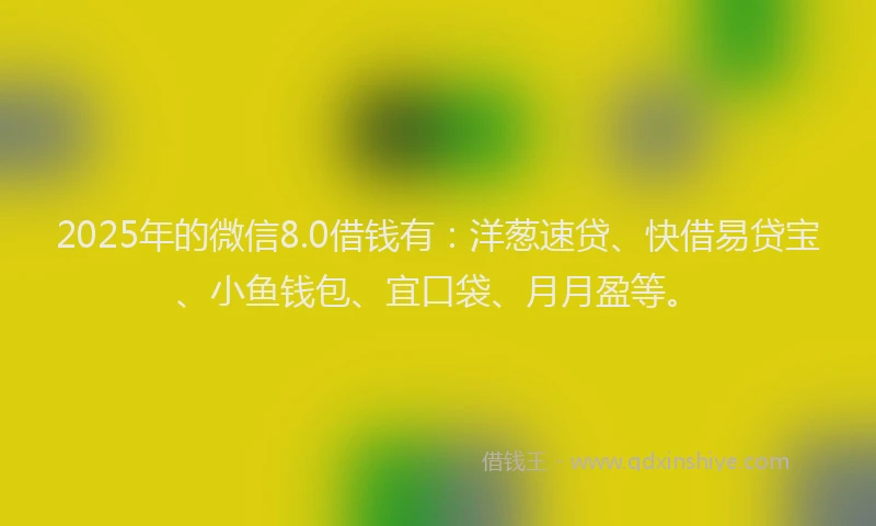 2025年的微信8.0借钱有：洋葱速贷、快借易贷宝、小鱼钱包、宜口袋、月月盈等。