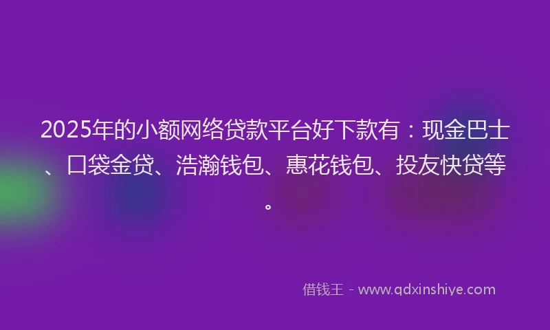2025年的小额网络贷款平台好下款有：现金巴士、口袋金贷、浩瀚钱包、惠花钱包、投友快贷等。