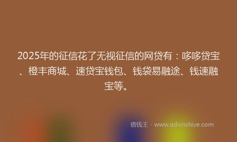 2025年的征信花了无视征信的网贷有：哆哆贷宝、橙丰商城、速贷宝钱包、钱袋易融途、钱速融宝等。