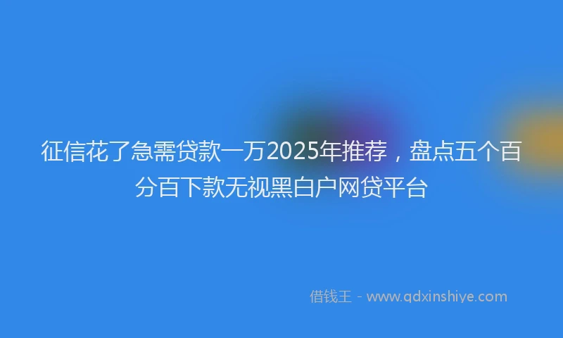 征信花了急需贷款一万2025年推荐，盘点五个百分百下款无视黑白户网贷平台
