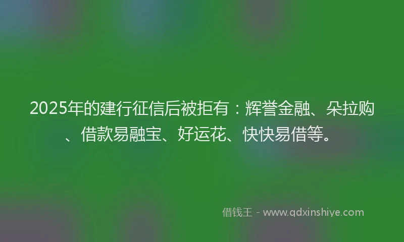 2025年的建行征信后被拒有：辉誉金融、朵拉购、借款易融宝、好运花、快快易借等。