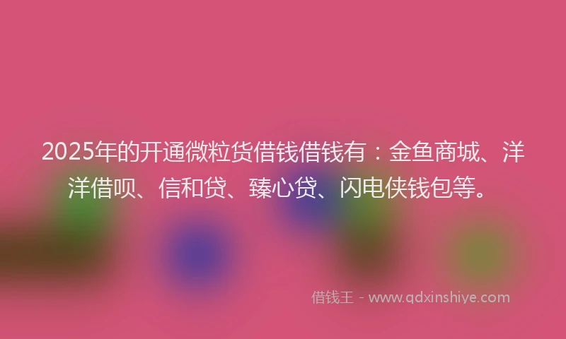 2025年的开通微粒货借钱借钱有：金鱼商城、洋洋借呗、信和贷、臻心贷、闪电侠钱包等。