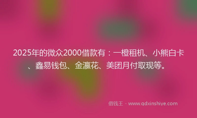 2025年的微众2000借款有：一橙租机、小熊白卡、鑫易钱包、金瀛花、美团月付取现等。