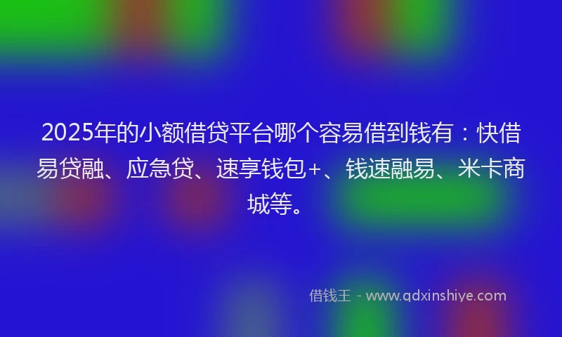 2025年的小额借贷平台哪个容易借到钱有：快借易贷融、应急贷、速享钱包+、钱速融易、米卡商城等。