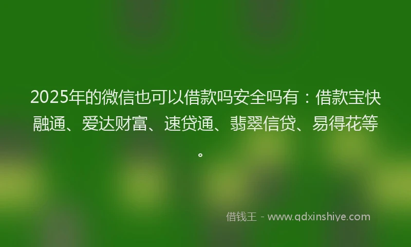 2025年的微信也可以借款吗安全吗有：借款宝快融通、爱达财富、速贷通、翡翠信贷、易得花等。