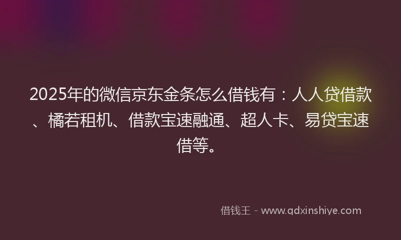 2025年的微信京东金条怎么借钱有：人人贷借款、橘若租机、借款宝速融通、超人卡、易贷宝速借等。