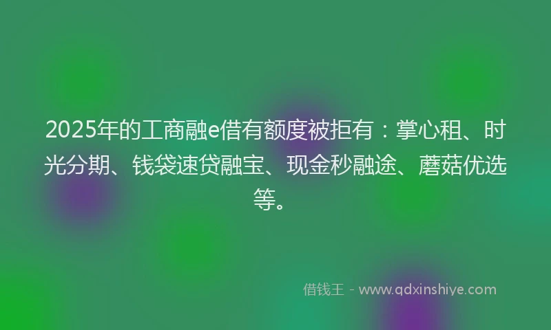 2025年的工商融e借有额度被拒有：掌心租、时光分期、钱袋速贷融宝、现金秒融途、蘑菇优选等。