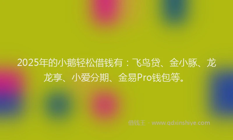 2025年的小鹅轻松借钱有：飞鸟贷、金小豚、龙龙享、小爱分期、金易Pro钱包等。