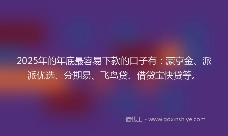 2025年的年底最容易下款的口子有：蒙享金、派派优选、分期易、飞鸟贷、借贷宝快贷等。