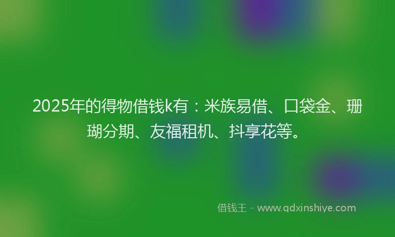 2025年的得物借钱k有：米族易借、口袋金、珊瑚分期、友福租机、抖享花等。
